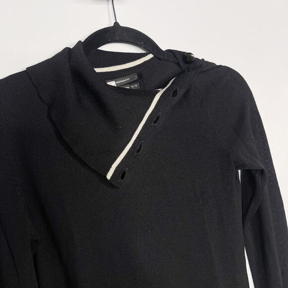 Club Monaco Womens XS Black Wool Split Collar Turtleneck Sweater Button Cuffs - Picture 3 of 12